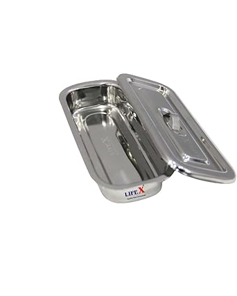 ﻿LIFEX Instrument Tray for Clinic 8" x 3" with Cover | Stainless Steel Surgical Tray with Lid | Durable Catheter | Premium Medical Equipment for Hospitals, Clinics,Professionals | Surgical Procedure