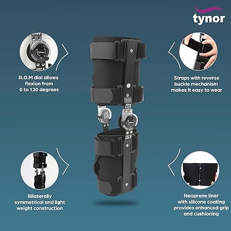 TYNOR R.O.M. Knee Brace 18"/46cm, Black, Universal Size, 1 Unit Buy Dental products Online DentalMyntra